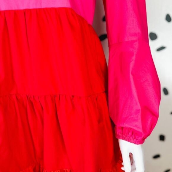 Pink and Red Babydoll Tiered Dress - Picture 4 of 8